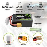 OVONIC R-Line Version 5.0 1400mAh 6S 150C 22.2V Lipo Battery with XT60 Plug